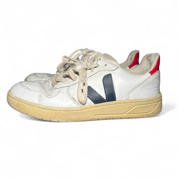 VEJA V-10 white Nautico Pekin leather sneakers Size M7/L8 - Picture 6 of 8